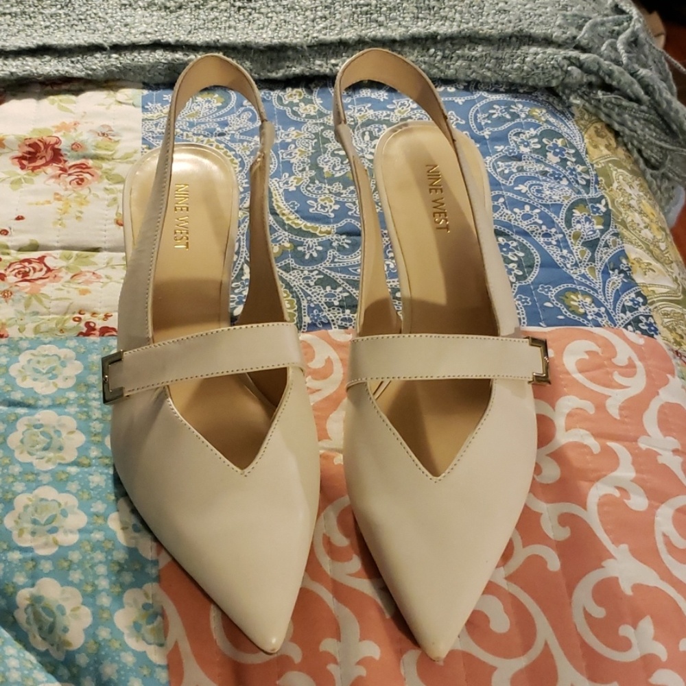 Nine West Off White Sling Back Shoes Sz 10